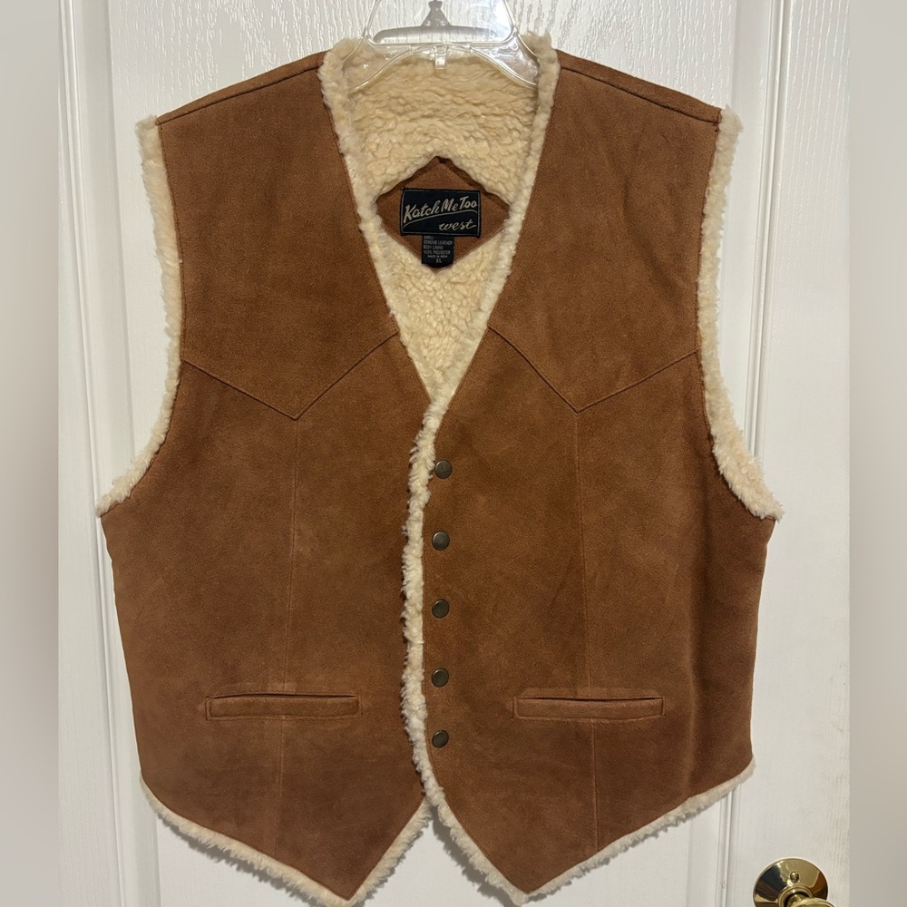 Women’s Brown genuine leather Vest with faux fur lining